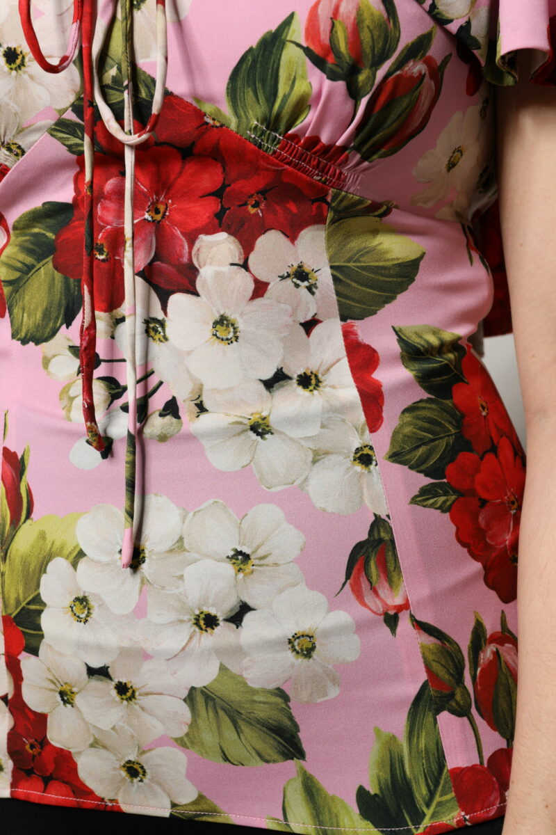 Dolce & Gabbana Pink Floral Silk Short Sleeves Blouse Top - Image 6