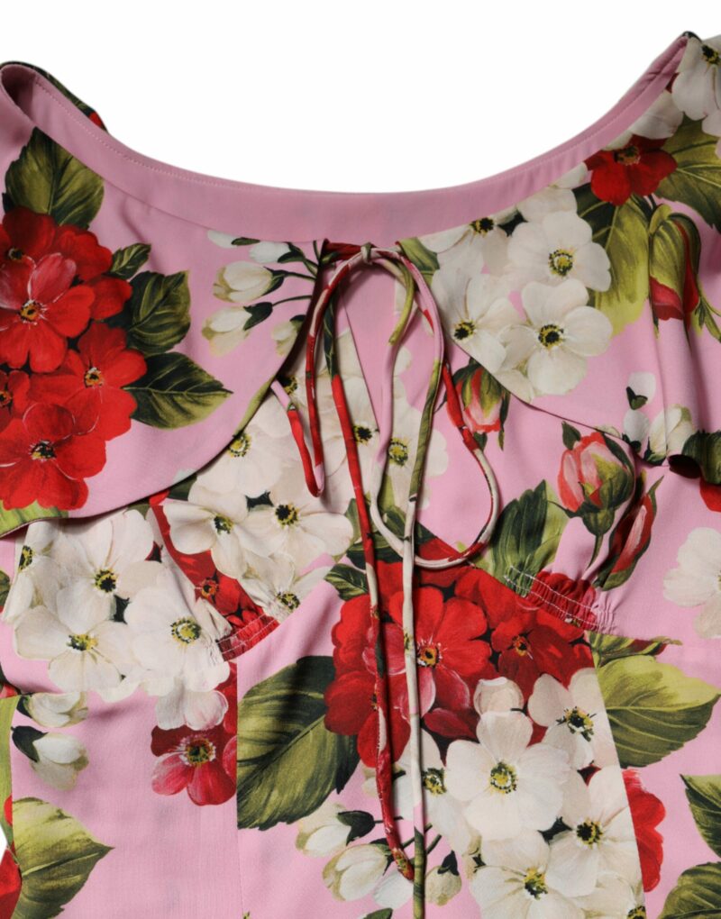 Dolce & Gabbana Pink Floral Silk Short Sleeves Blouse Top - Image 7
