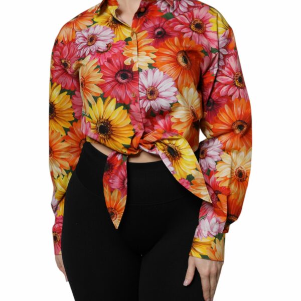 Dolce & Gabbana Multicolor Floral Cotton Cropped Blouse Top