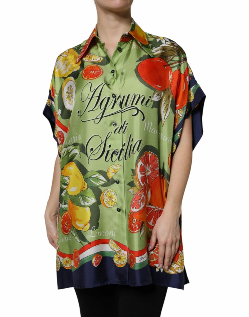 Dolce & Gabbana Multicolor Citrus Print Silk Twill Shirt Top - Image 2
