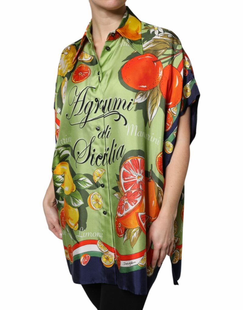 Dolce & Gabbana Multicolor Citrus Print Silk Twill Shirt Top - Image 3