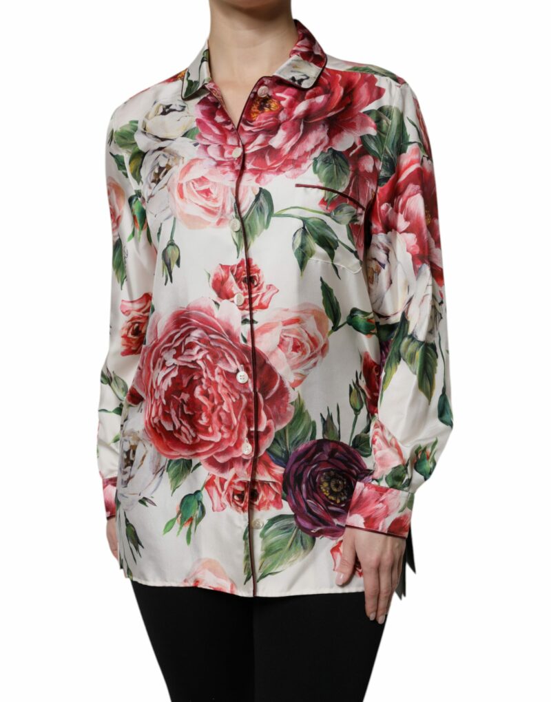 Dolce & Gabbana White Floral Silk Lounge Sleepwear Blouse Top - Image 2