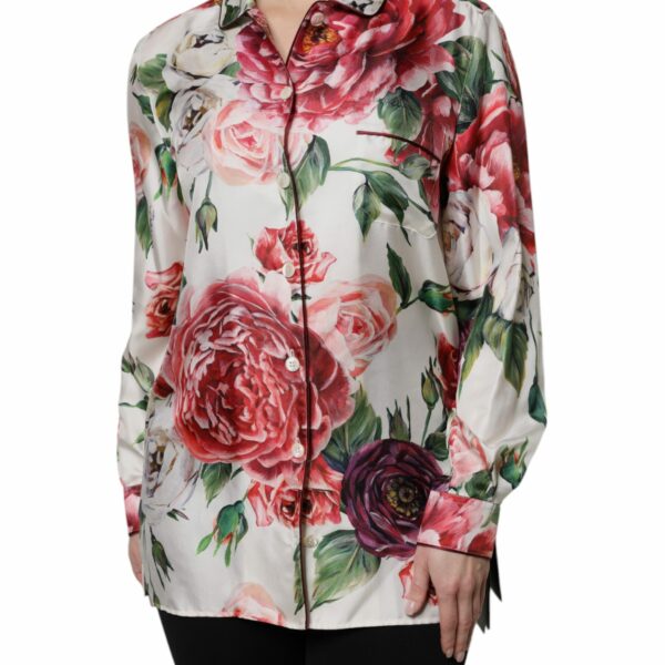 Dolce & Gabbana White Floral Silk Lounge Sleepwear Blouse Top