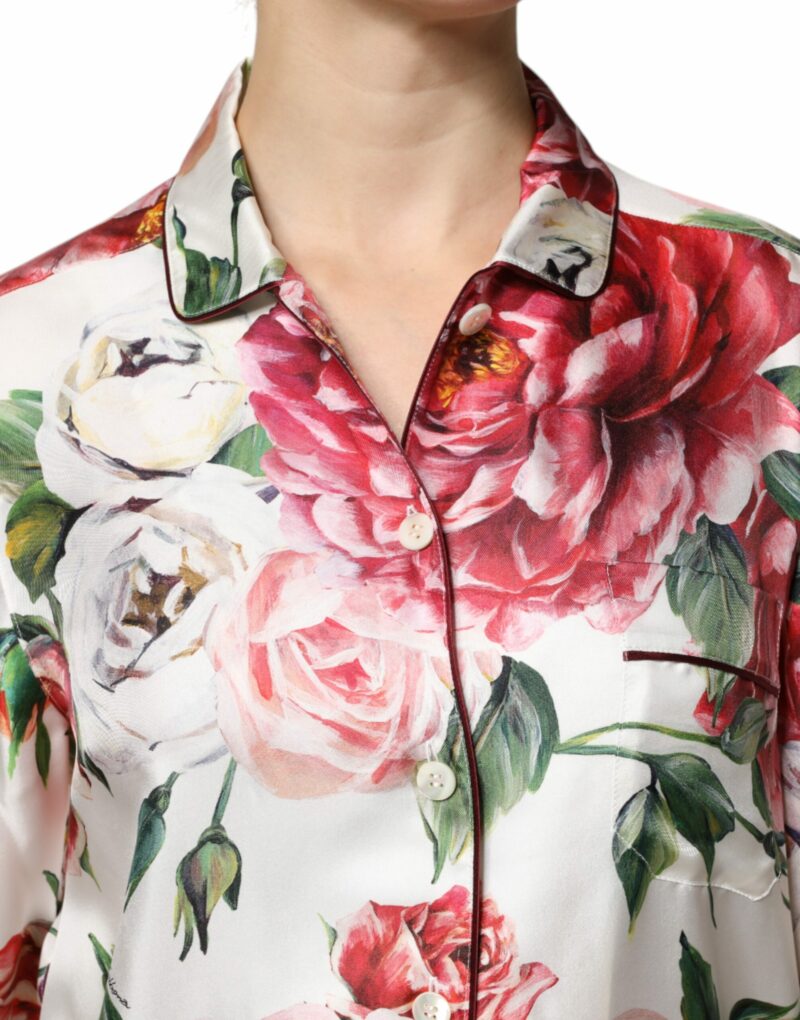 Dolce & Gabbana White Floral Silk Lounge Sleepwear Blouse Top - Image 5