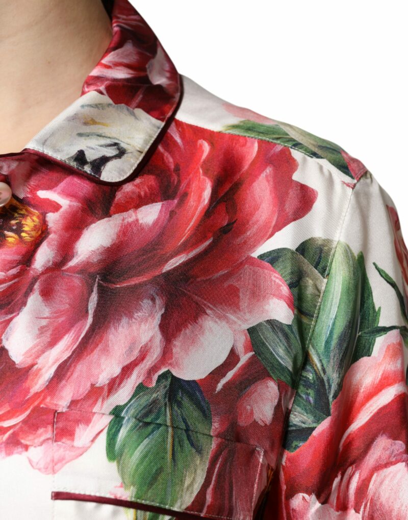 Dolce & Gabbana White Floral Silk Lounge Sleepwear Blouse Top - Image 6