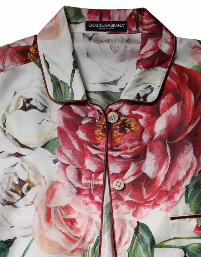 Dolce & Gabbana White Floral Silk Lounge Sleepwear Blouse Top - Image 7