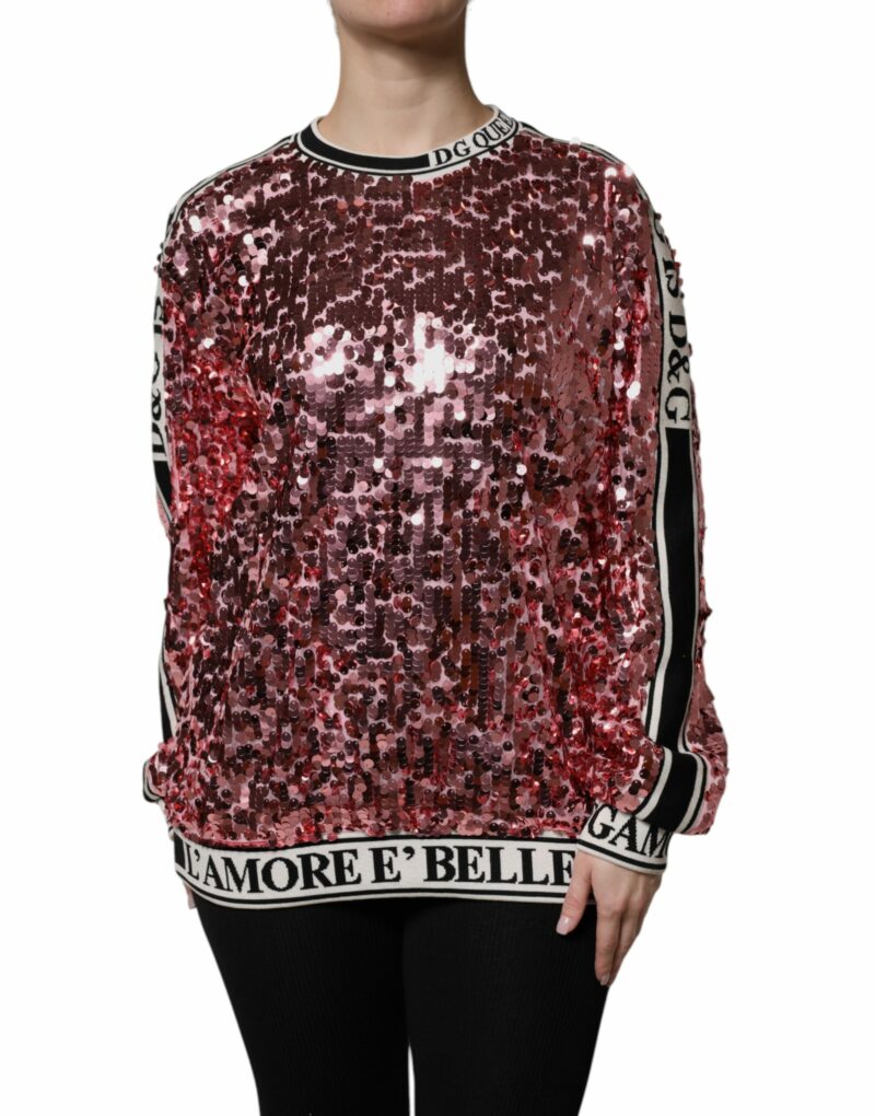 Dolce & Gabbana Pink DG Queen Sequin Pullover Sweater - Image 2