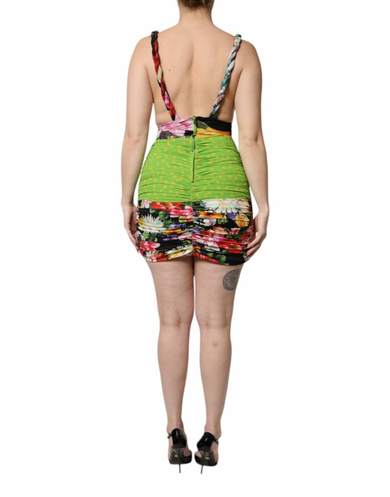Dolce & Gabbana Multicolor Floral Patchwork Fitted Mini Dress - Image 4