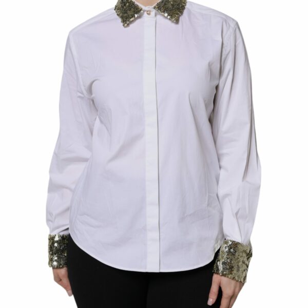 Dolce & Gabbana White Cotton Long Sleeves Sequin Shirt Top