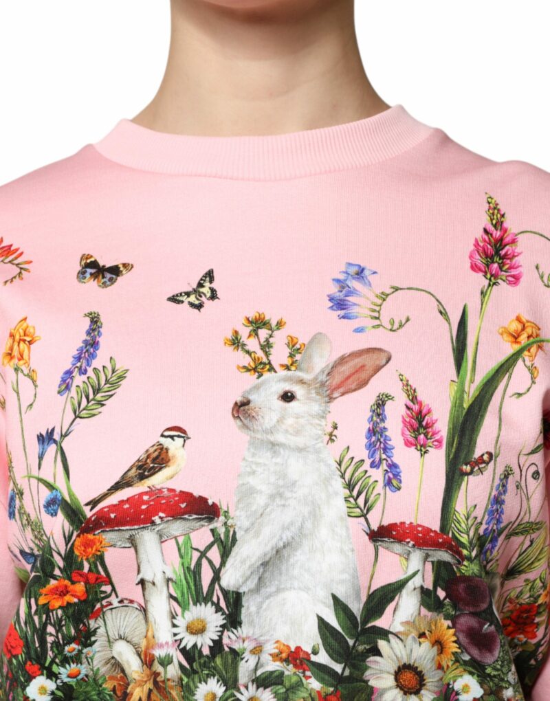 Dolce & Gabbana Pink Rabbit Print Crew Neck Sweater - Image 5