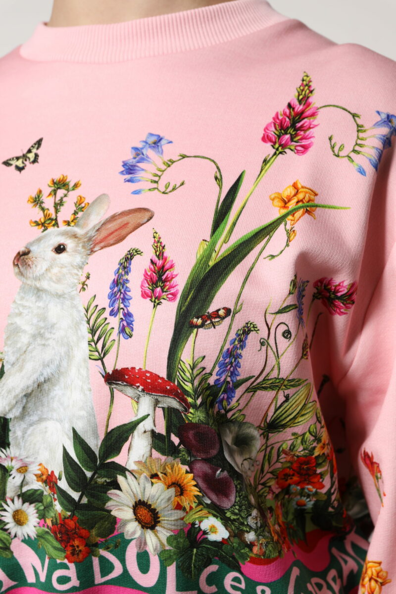 Dolce & Gabbana Pink Rabbit Print Crew Neck Sweater - Image 6