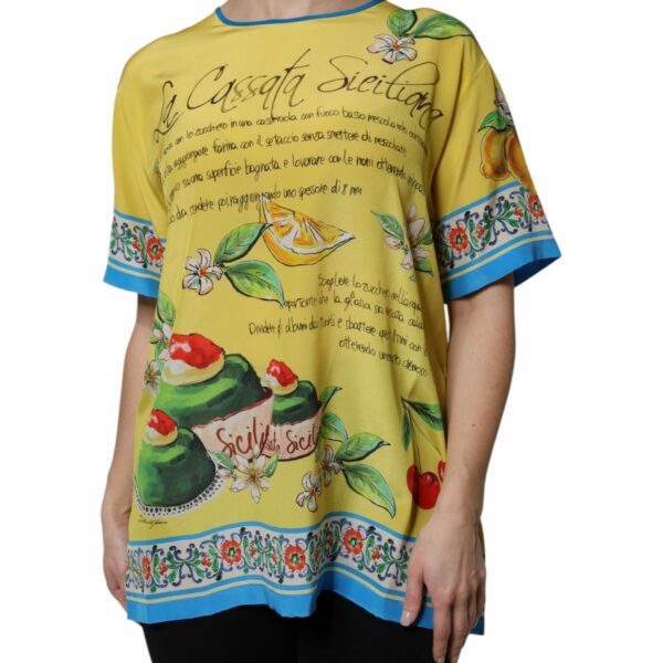 Dolce & Gabbana Yellow Silk Printed Short Sleeve Blouse Top