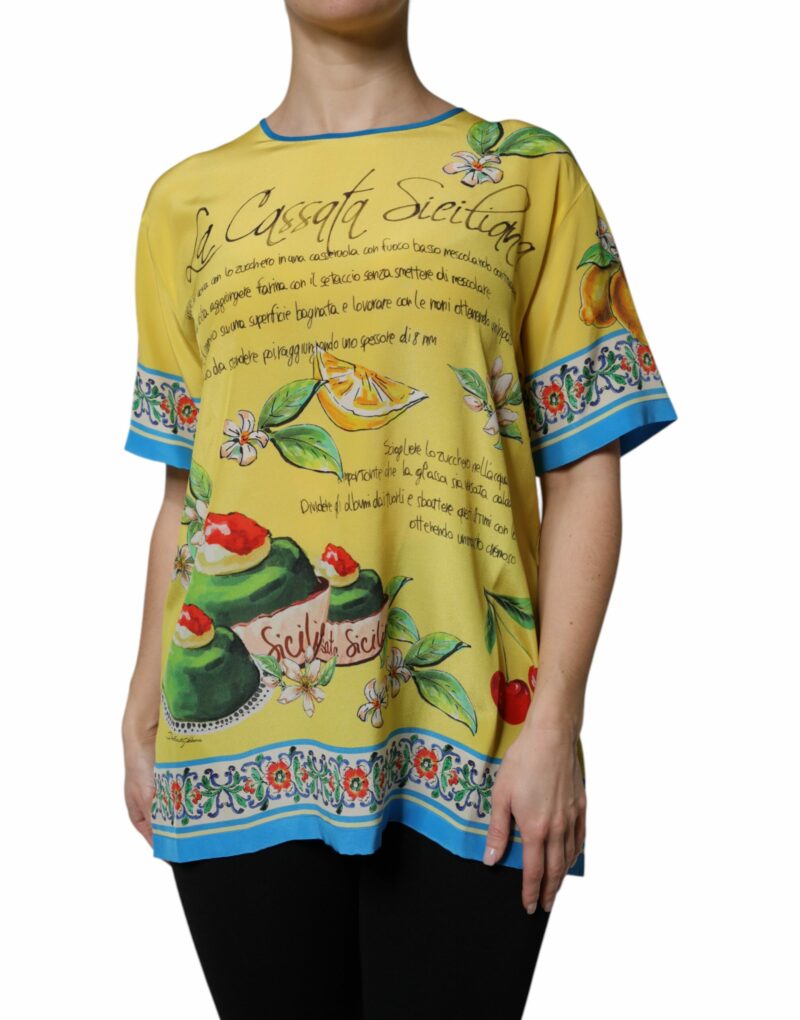 Dolce & Gabbana Yellow Silk Printed Short Sleeve Blouse Top