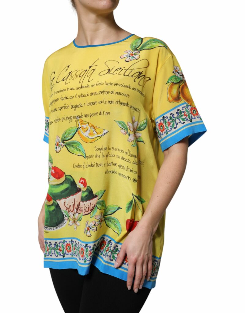 Dolce & Gabbana Yellow Silk Printed Short Sleeve Blouse Top - Image 3