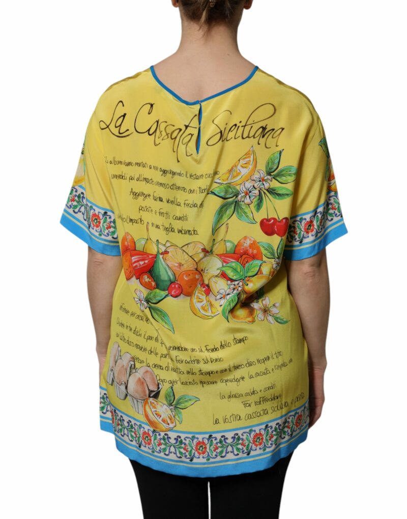 Dolce & Gabbana Yellow Silk Printed Short Sleeve Blouse Top - Image 4