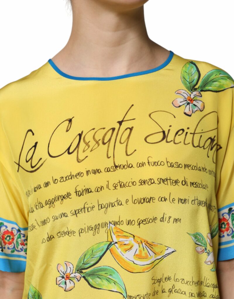Dolce & Gabbana Yellow Silk Printed Short Sleeve Blouse Top - Image 5