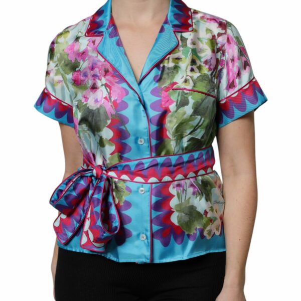 Dolce & Gabbana Multicolor Floral Collared Short Sleeve Top