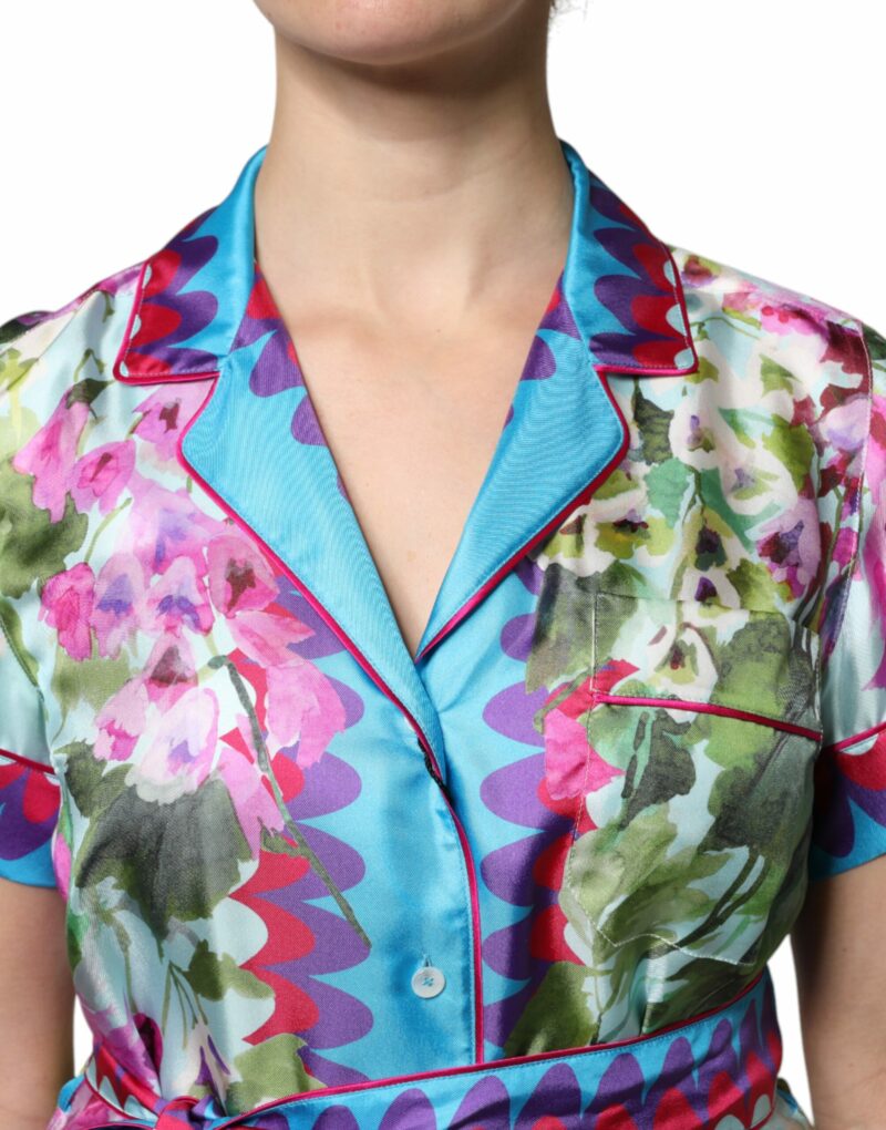 Dolce & Gabbana Multicolor Floral Collared Short Sleeve Top - Image 5
