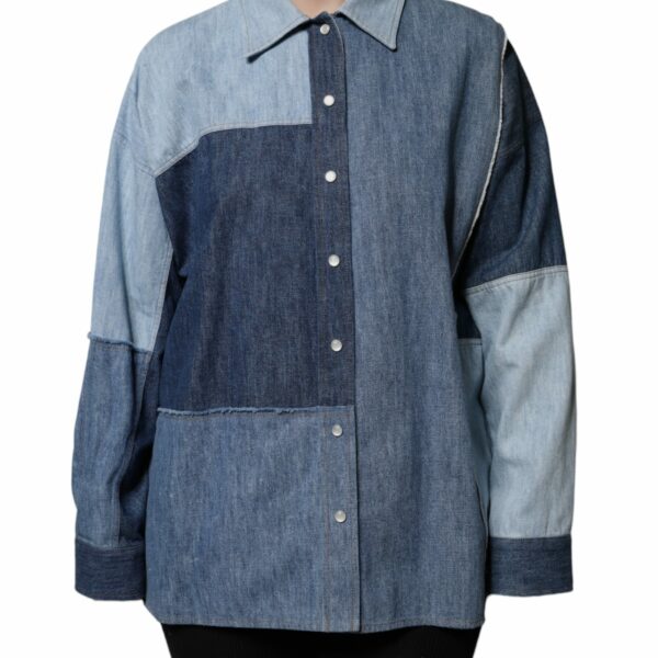 Dolce & Gabbana Blue Cotton Button Up Collared Long Sleeve Top
