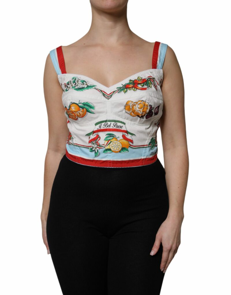 Dolce & Gabbana White Vegetable Print Sweetheart Cropped Top - Image 2