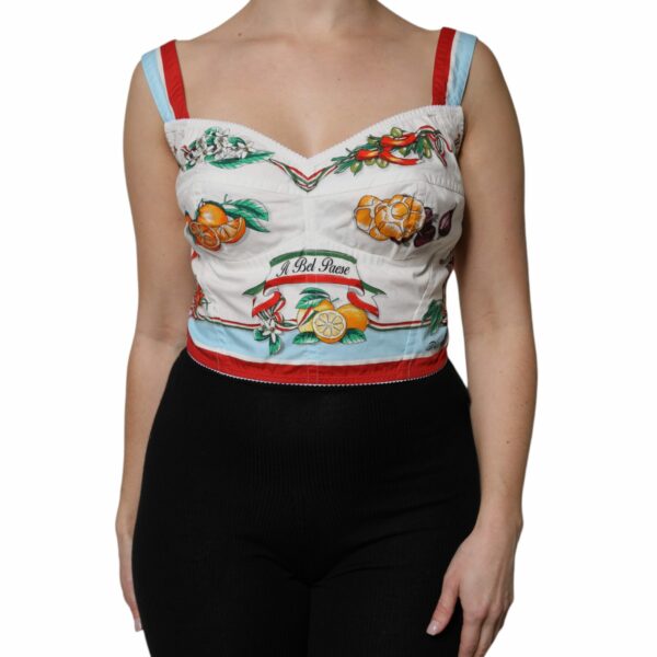 Dolce & Gabbana White Vegetable Print Sweetheart Cropped Top