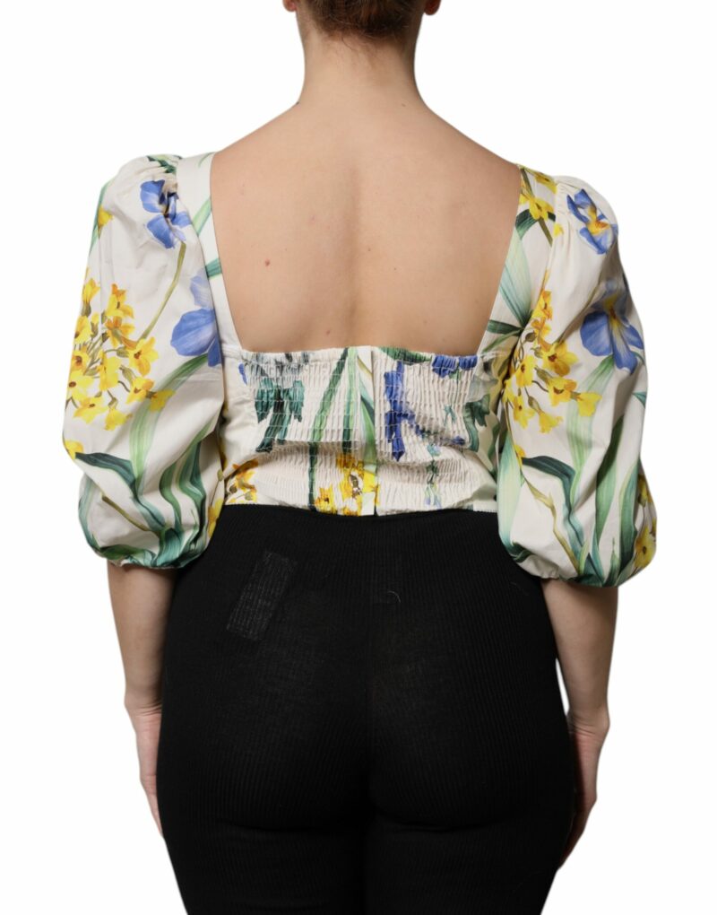 Dolce & Gabbana White Floral Puff Sleeves Crop Blouse Top - Image 4