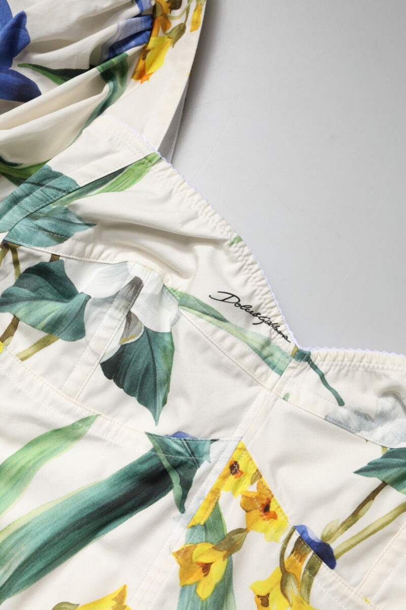 Dolce & Gabbana White Floral Puff Sleeves Crop Blouse Top - Image 6
