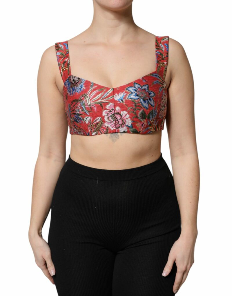 Dolce & Gabbana Red Floral Brocade Cropped Bustier Corset Top - Image 2