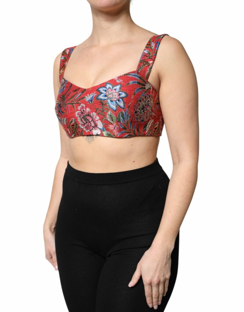 Dolce & Gabbana Red Floral Brocade Cropped Bustier Corset Top - Image 3