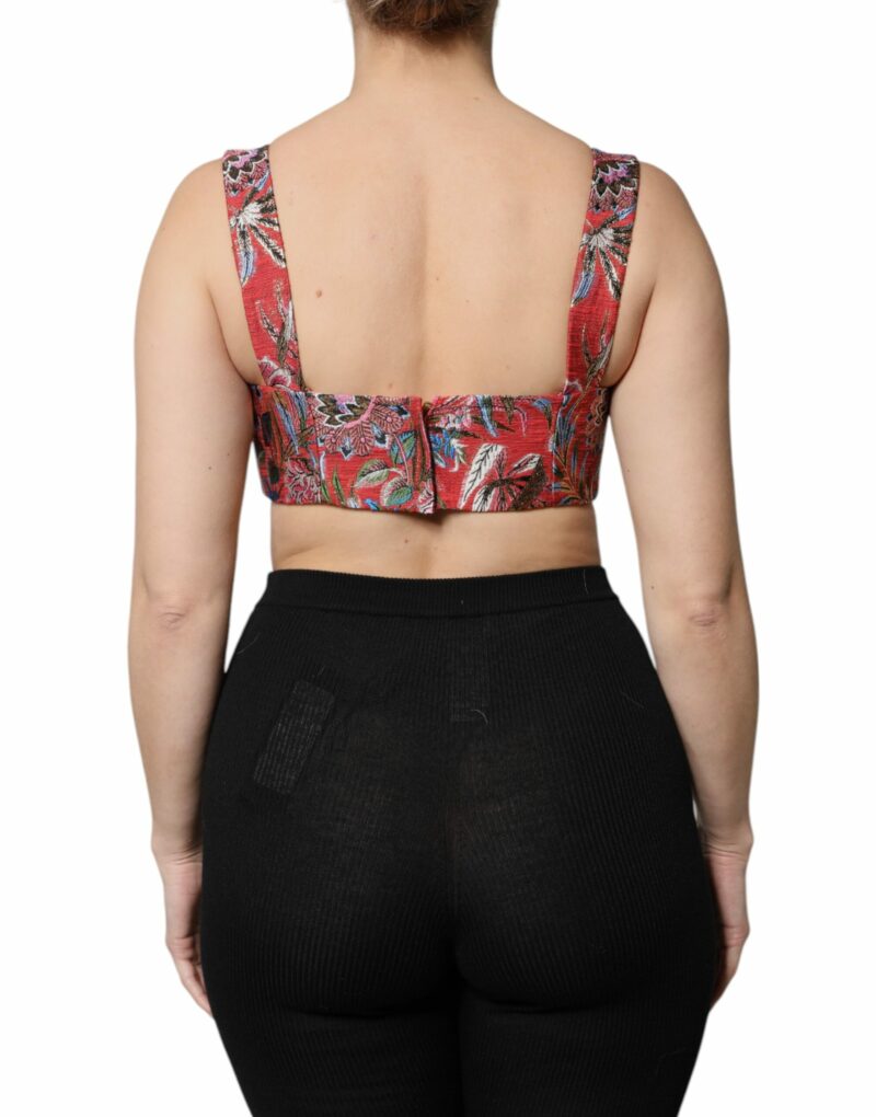 Dolce & Gabbana Red Floral Brocade Cropped Bustier Corset Top - Image 4
