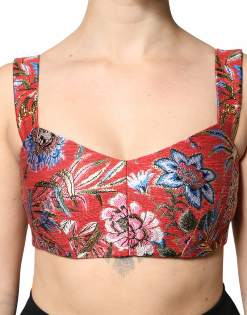 Dolce & Gabbana Red Floral Brocade Cropped Bustier Corset Top - Image 5