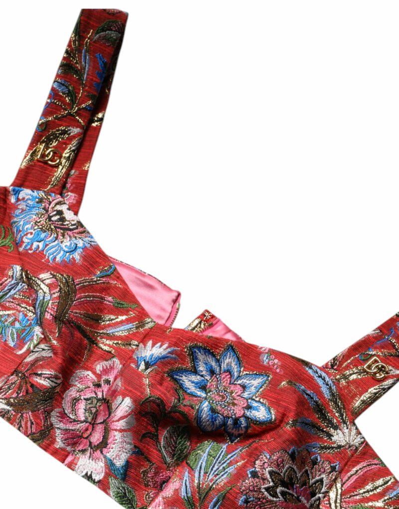 Dolce & Gabbana Red Floral Brocade Cropped Bustier Corset Top - Image 8