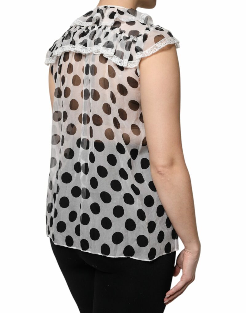 Dolce & Gabbana White Black Polka Dot Cotton Sleeveless Top - Image 5