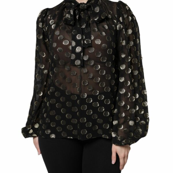 Dolce & Gabbana Black Sheer Tied Neck Polka Dots Blouse Top