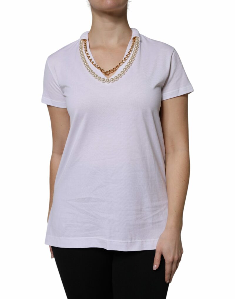 Dolce & Gabbana White Necklace Cotton Short Sleeve T-shirt - Image 2
