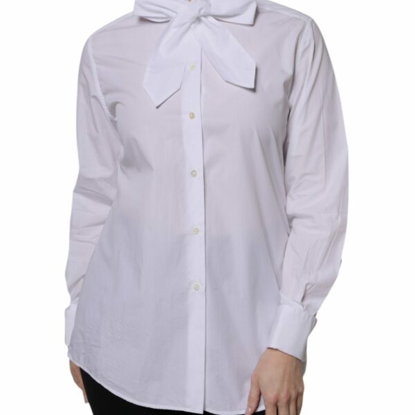 Dolce & Gabbana White Ascot Collar Long Sleeve Blouse Top