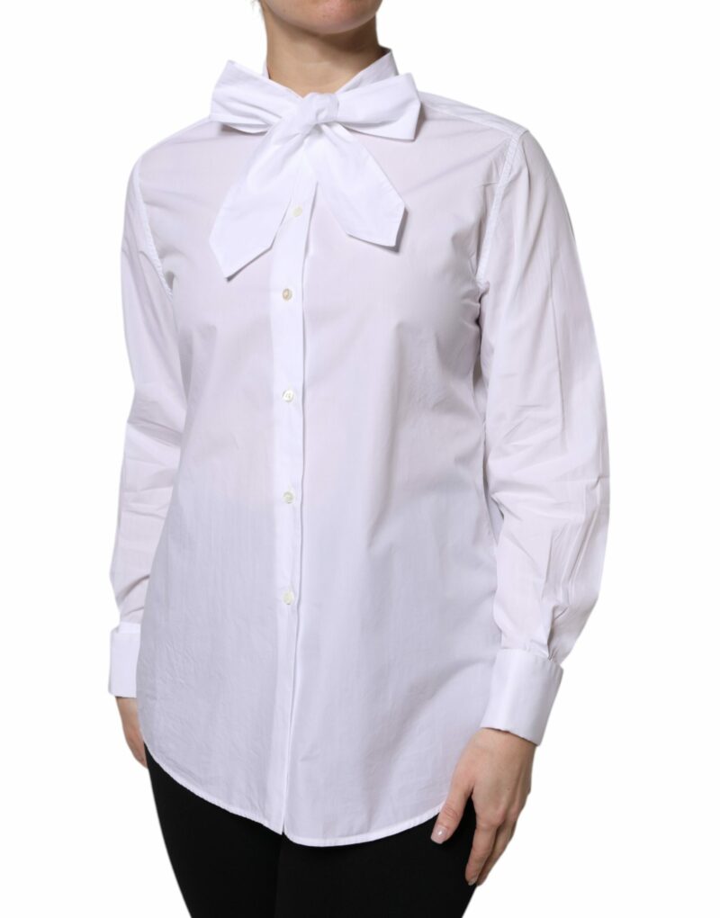 Dolce & Gabbana White Ascot Collar Long Sleeve Blouse Top - Image 3