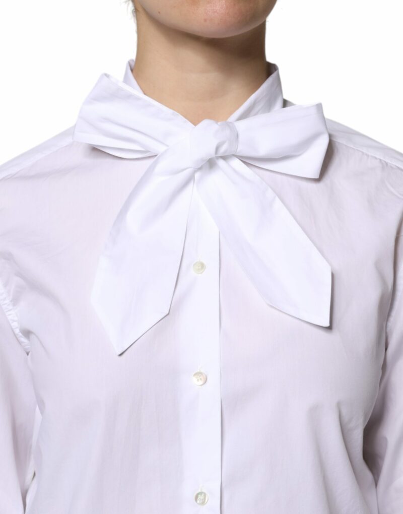 Dolce & Gabbana White Ascot Collar Long Sleeve Blouse Top - Image 5