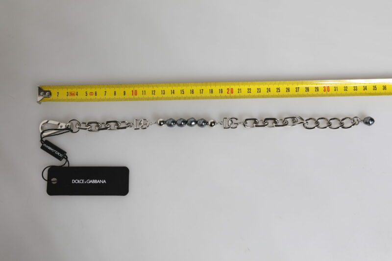Dolce & Gabbana Silver Tone Chain Lobster Clasp Logo Gray Pearls Bracelet - Image 5
