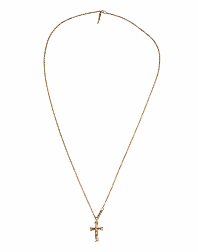 Dolce & Gabbana Gold Tone Brass Chain Religious Cross Pendant Necklace - Image 2