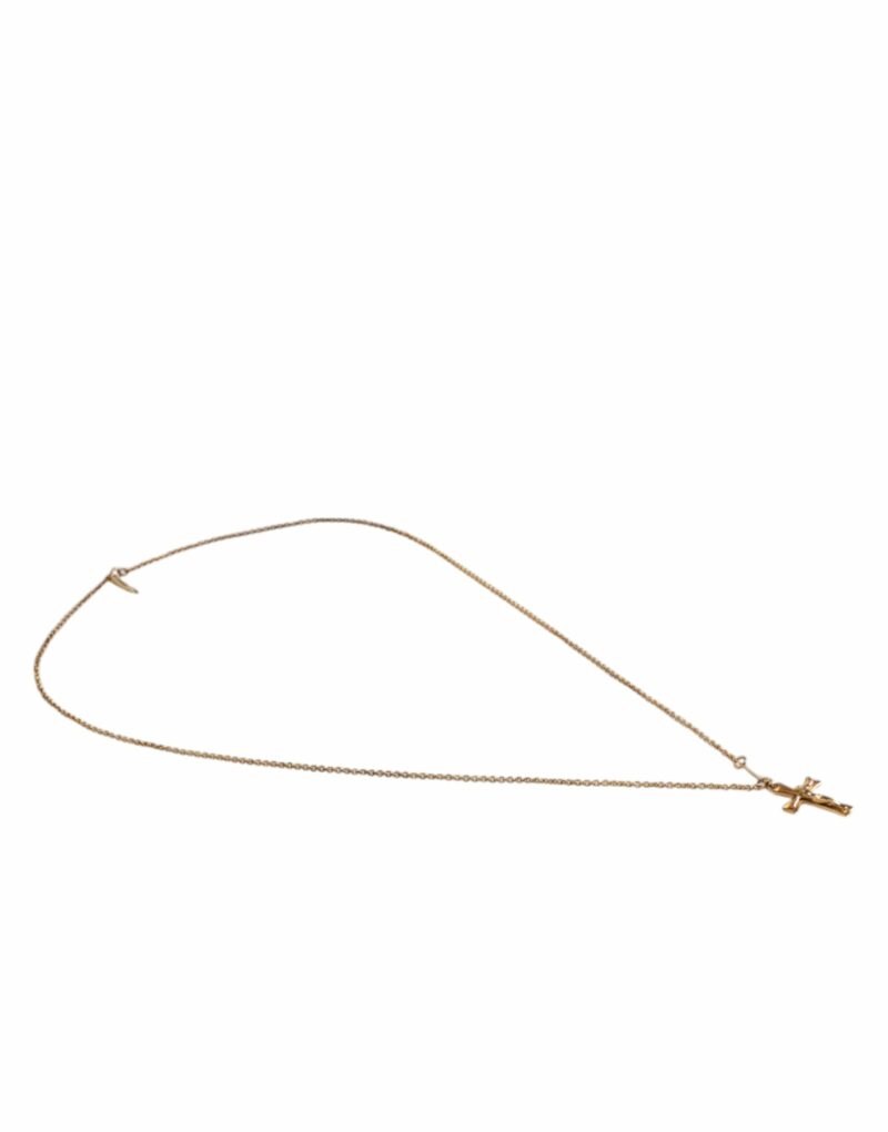 Dolce & Gabbana Gold Tone Brass Chain Religious Cross Pendant Necklace - Image 3