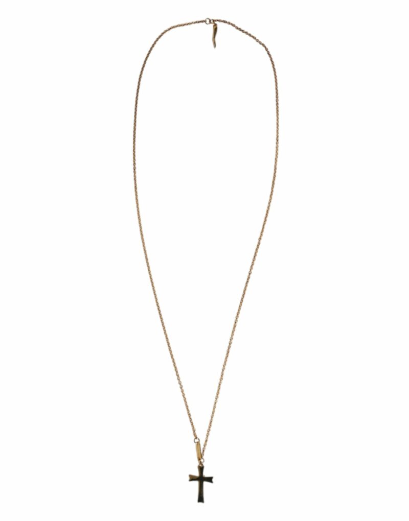 Dolce & Gabbana Gold Tone Brass Chain Religious Cross Pendant Necklace - Image 5