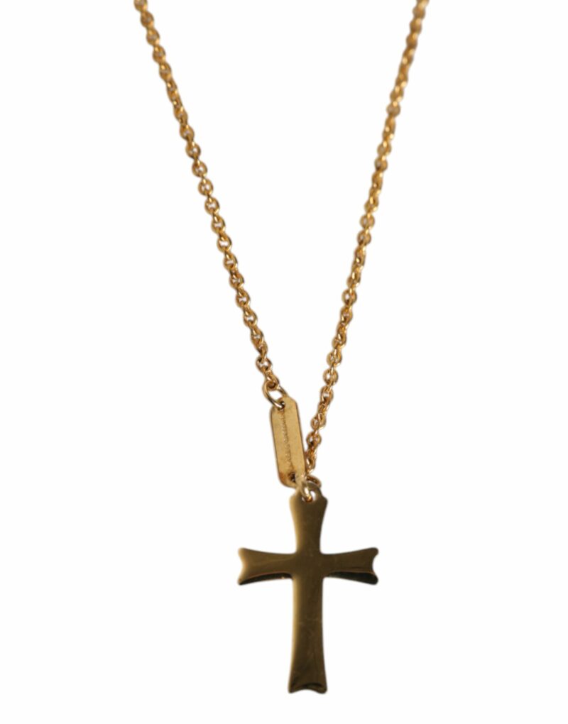 Dolce & Gabbana Gold Tone Brass Chain Religious Cross Pendant Necklace - Image 6