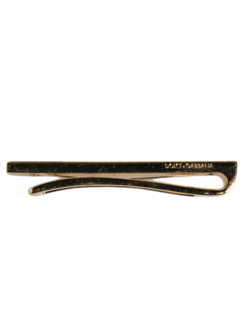 Dolce & Gabbana Gold Tone Brass Crystal Branded Accessory Tie Clip Bar - Image 6