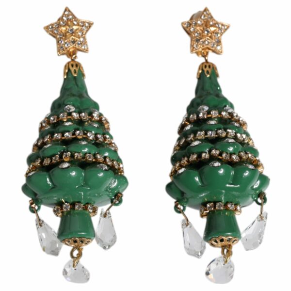Dolce & Gabbana Green Enamel Christmas Tree Crystal Dangling Earrings