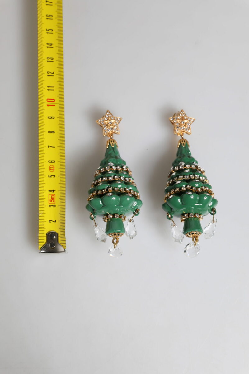 Dolce & Gabbana Green Enamel Christmas Tree Crystal Dangling Earrings - Image 4