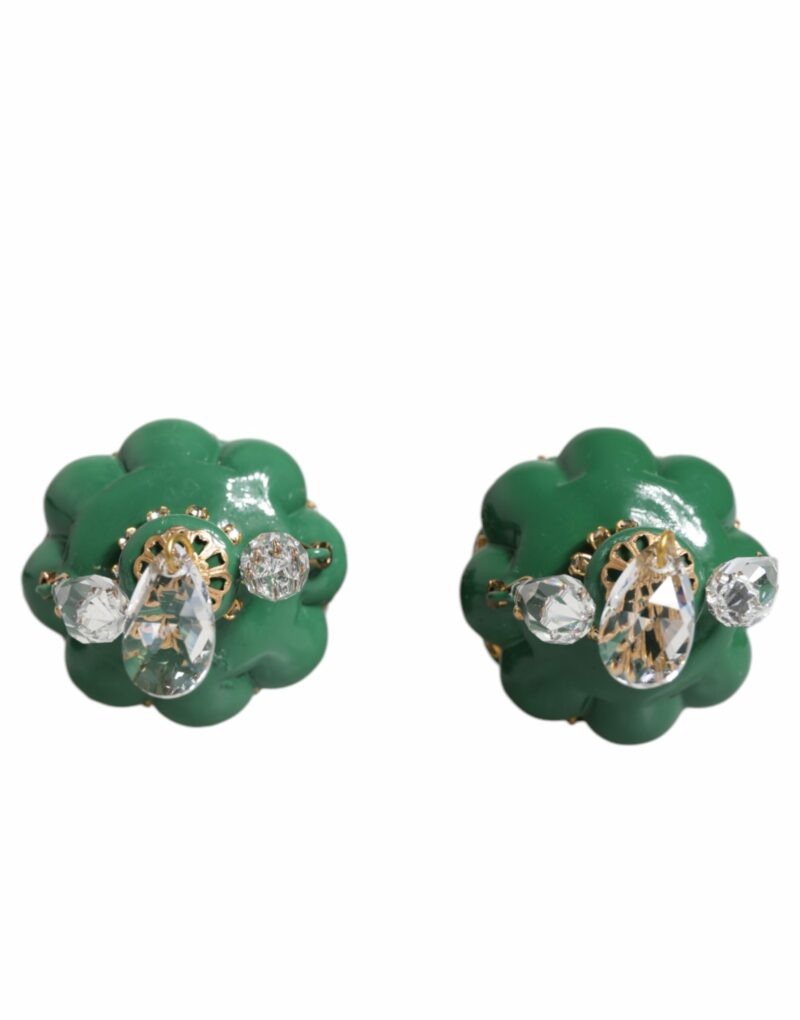 Dolce & Gabbana Green Enamel Christmas Tree Crystal Dangling Earrings - Image 5