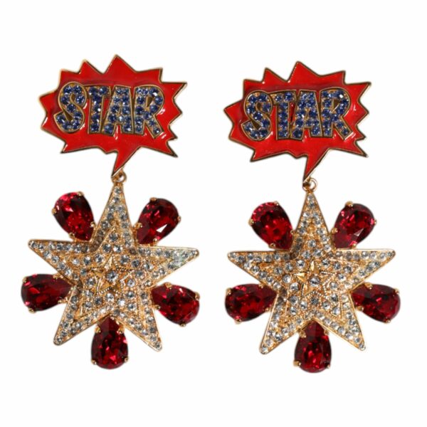 Dolce & Gabbana Gold Star-Shaped Sparkling Red Crystals Clip On Earrings