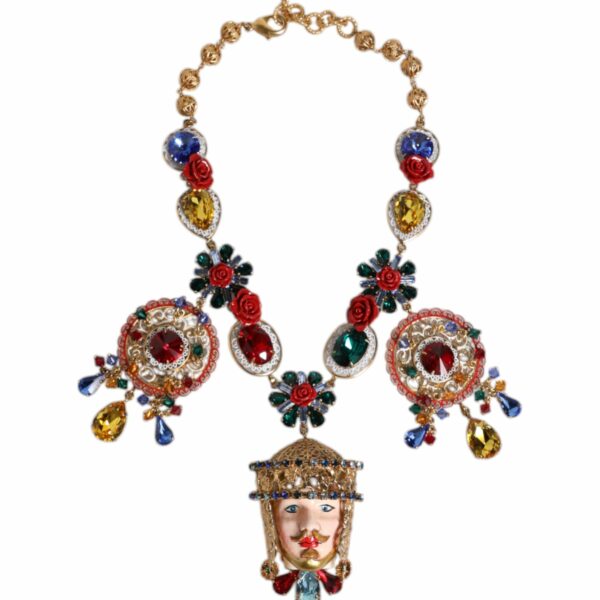 Dolce & Gabbana Multicolor Whimsical Face Charm Pendant Beaded Necklace
