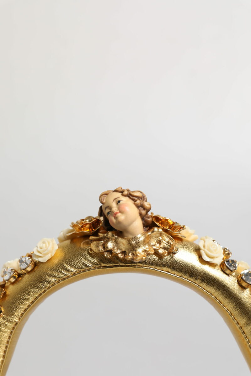 Dolce & Gabbana Gold Leather Floral Crystal Angel Headset Headphones - Image 4